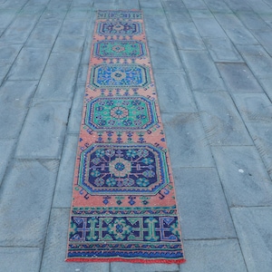 Vintage Turkish Runner Rug, 2x11ft, Vibrant Colorful Geometric Patterns, Handmade Traditional Design, Unique Hallway Decor