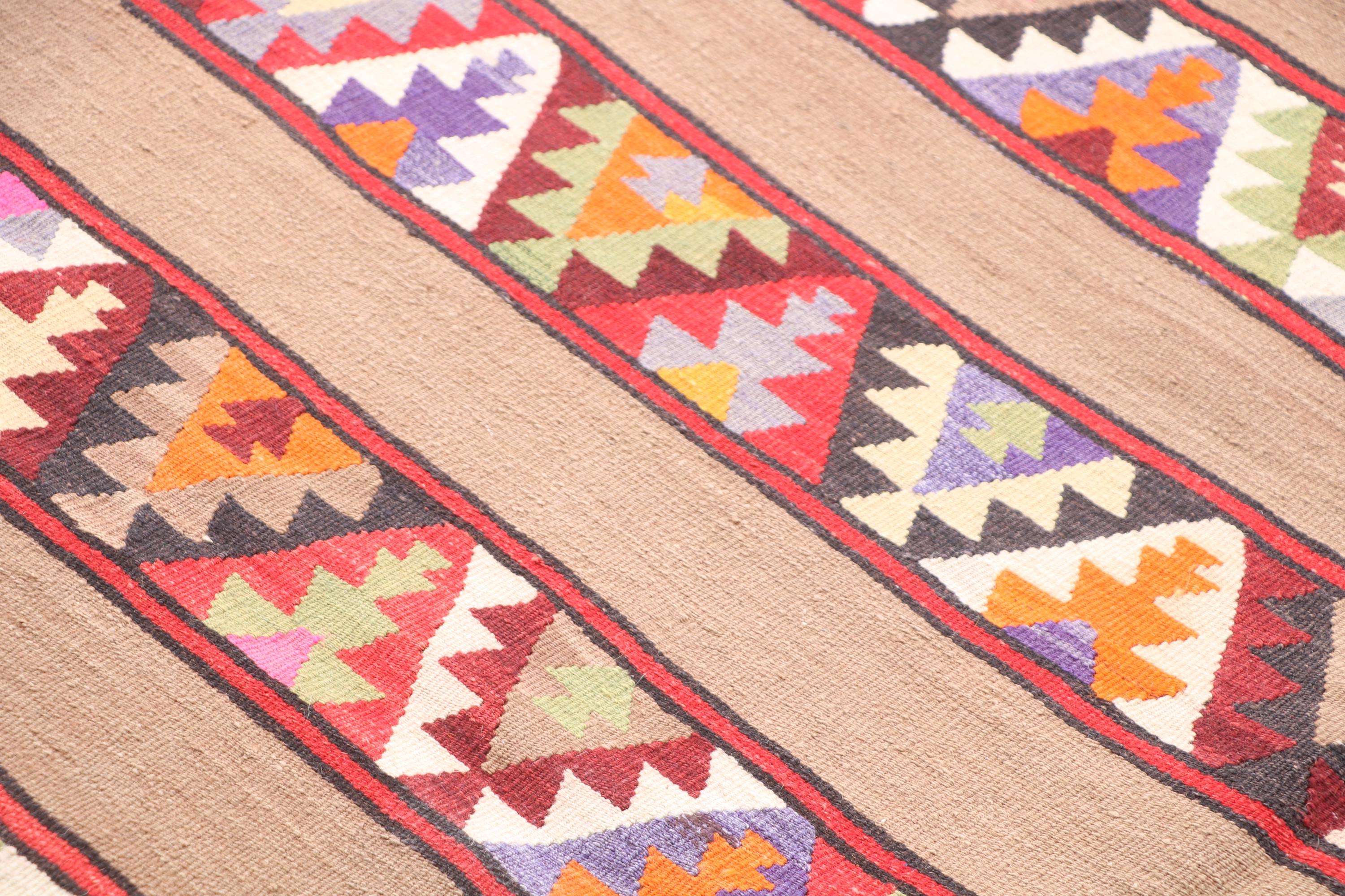 ヴィンテージ トルコ キリム ラグ、幾何学模様ウール、5.2 x 8.4