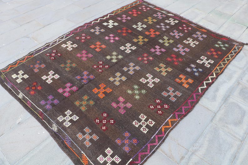 Large Patchwork Rugs Turkish 5.9x7.8 Ft Rug, Large Vintage Rug, Brown Patchwork Wool Rug - Etsy