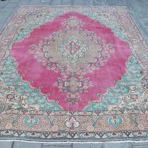 Vintage Turkish Rug, 8x12ft, 233x379cm, Oversize Rug, Turkish Carpet, Medallion Design, Living Room Rug, Bohemian Decor Rug