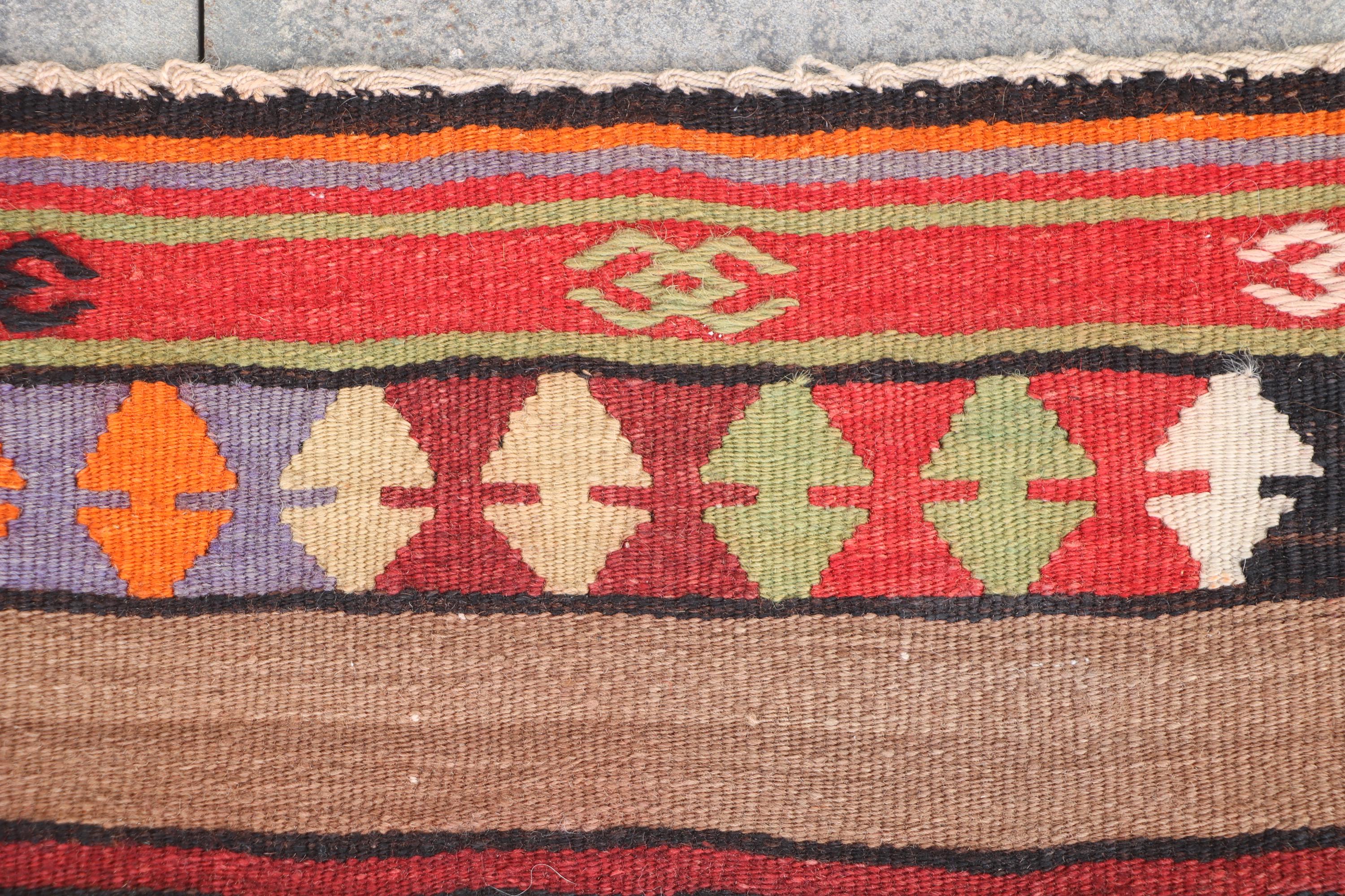 ヴィンテージ トルコ キリム ラグ、幾何学模様ウール、5.2 x 8.4