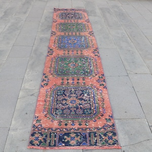 Turkish Vintage Rug, Runner 2.2x11 ft (68x336 cm) Rug, Red Patchwork Wool Rug