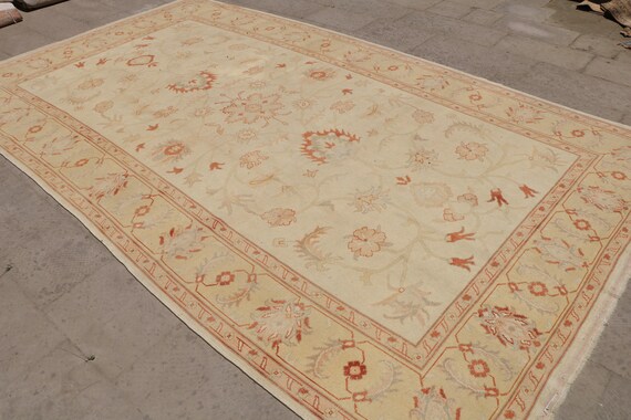 Turkish Rug, 7x12 Ft Oushak Carpet, Vintage Floral Design Rug