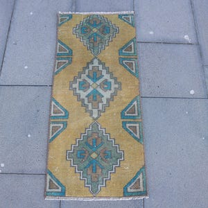 2x3 Small Rug, Vintage Rug, Turkish Rug, Decorative Oushak Rug, Rugs For Bathroom, 1.2x2.9 ft Yellow Rug, Rustic Distressed Turkish Rug,