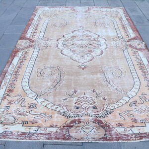 Vintage Rug, 6x10 Large Rug, Turkish Rug, Oushak Rug, Rugs For Living Room, 6x9.7 ft Beige Rug, Decorative Wool Rug, Turkish Salon Rug,