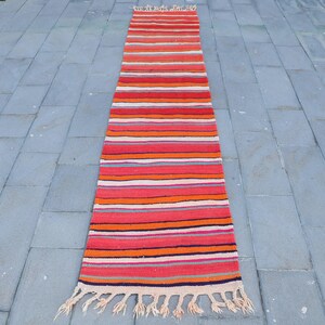 Turkish Kilim, 3x12ft Runner, Vintage Striped Kilim, Boho Rug, 80x377cm, Handmade Turkish Carpet, Hallway Decor, Anatolian Wool Rug