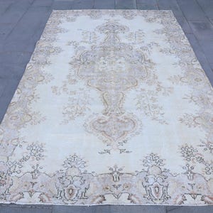 5.4x9.1 ft Rug, Turkish Vintage Rug, White Patchwork Wool Rug