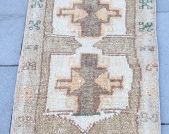 Tappeto vintage, piccolo, 1,7x2,4 piedi, a quadri marroni
