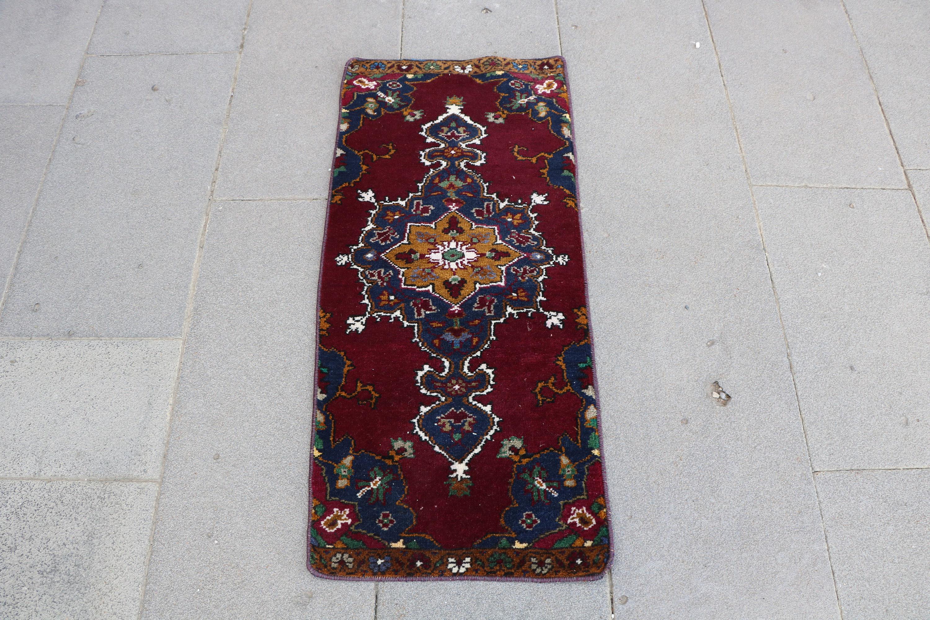 Tappeto turco vintage 1 x 3 piedi con motivo a medaglione