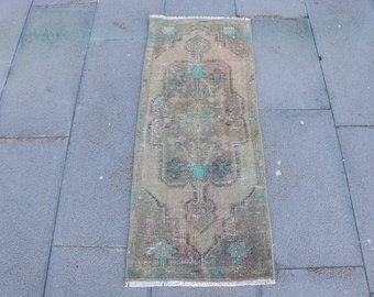 Tapis Oushak, tapis vintage 1,3 x 3,3 pi, tapis camouflage marron en laine
