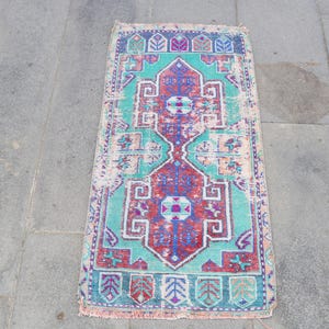 Vintage Turks tapijt 2 x 3 ft blauwrood