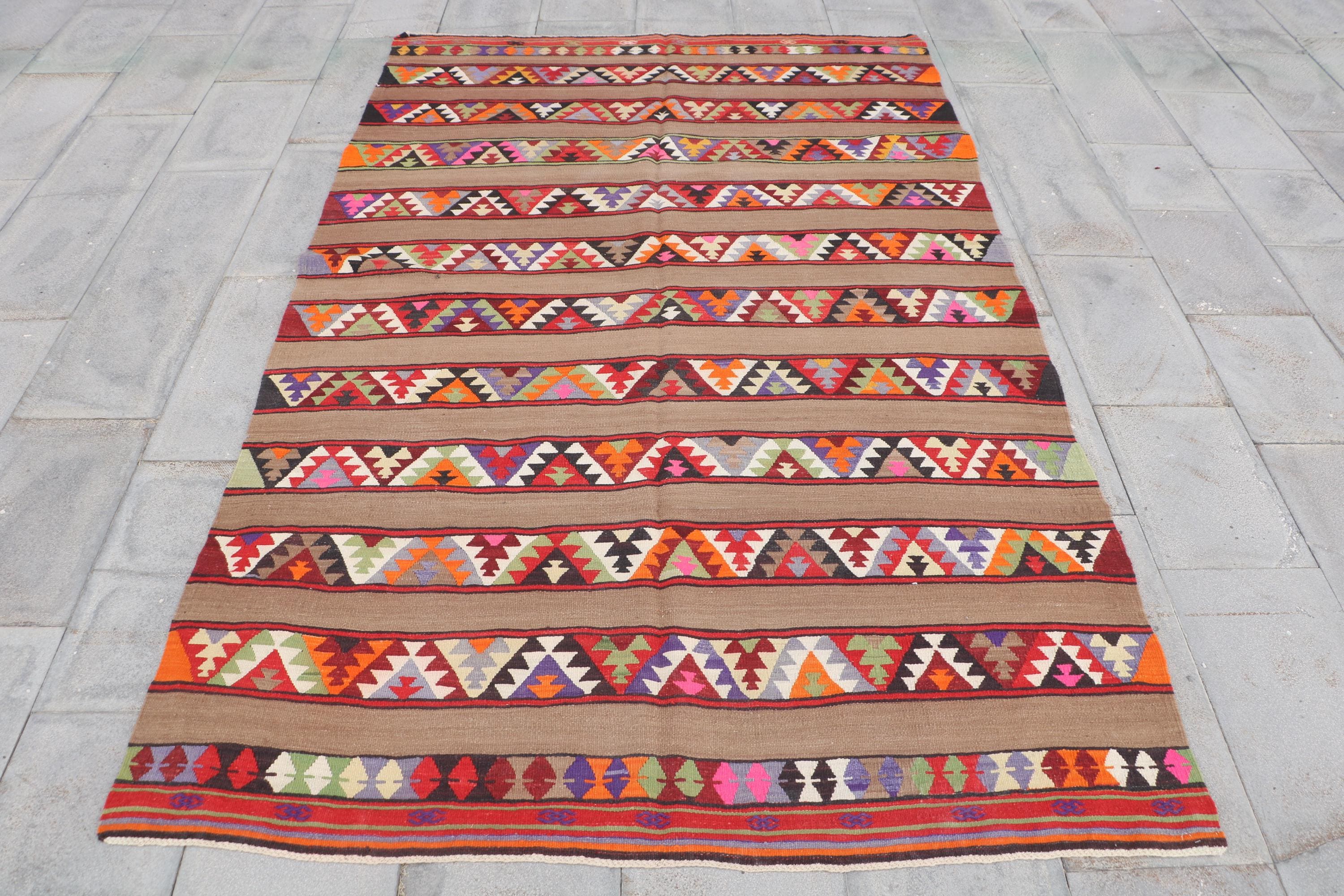 ヴィンテージ トルコ キリム ラグ、幾何学模様ウール、5.2 x 8.4