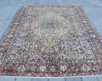 Tapete turco vintage 9,4x12,3 pés (287 x 375 cm), tapete Oushak vermelho do sudoeste americano