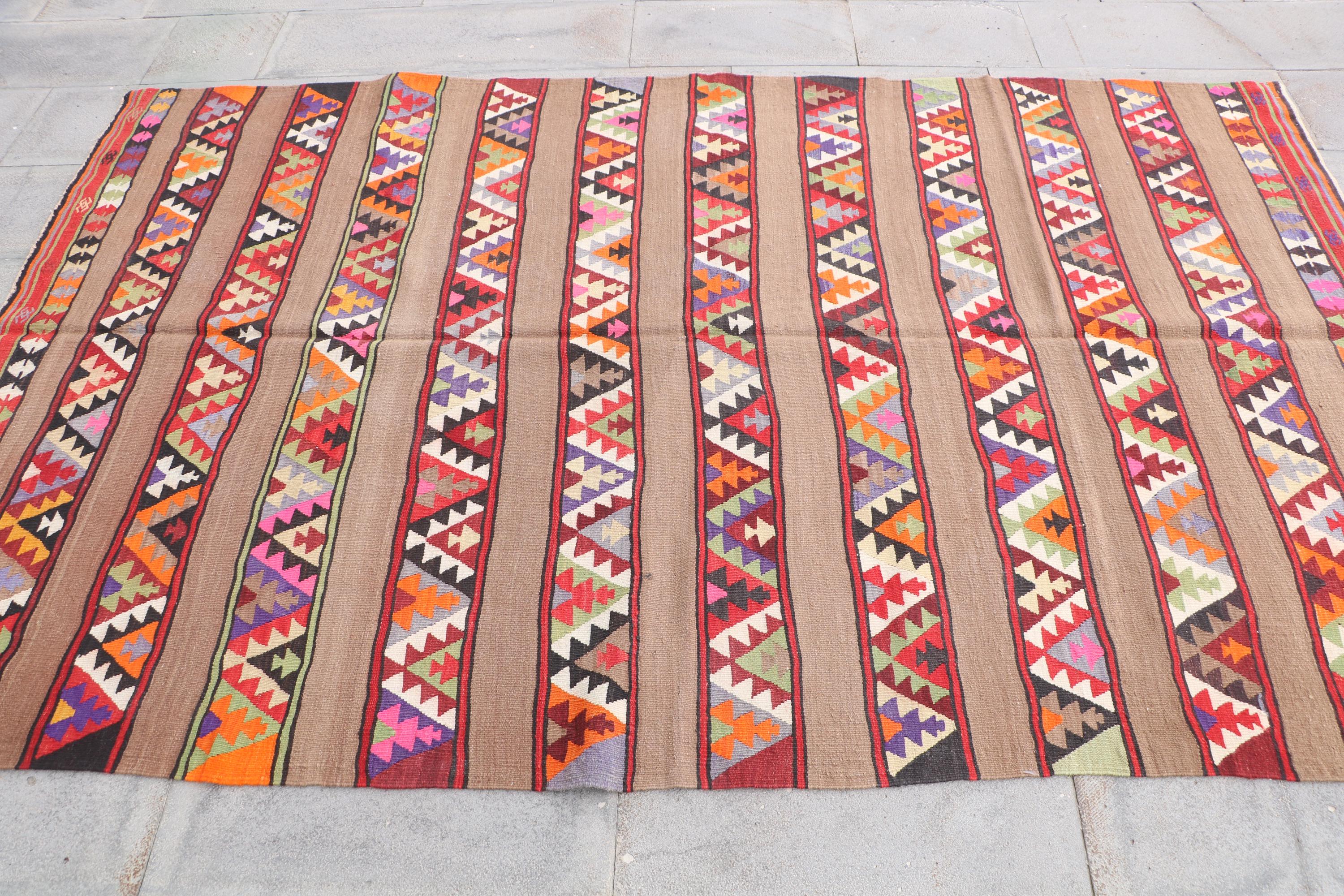 ヴィンテージ トルコ キリム ラグ、幾何学模様ウール、5.2 x 8.4