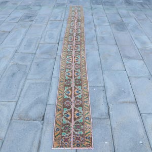 Vintage Turkish Runner, 1x13ft Handmade Rug, Colorful Entrance Carpet, Antique Hallway Decor, Unique Oushak Style Rug, Bohemian Floor Decor,
