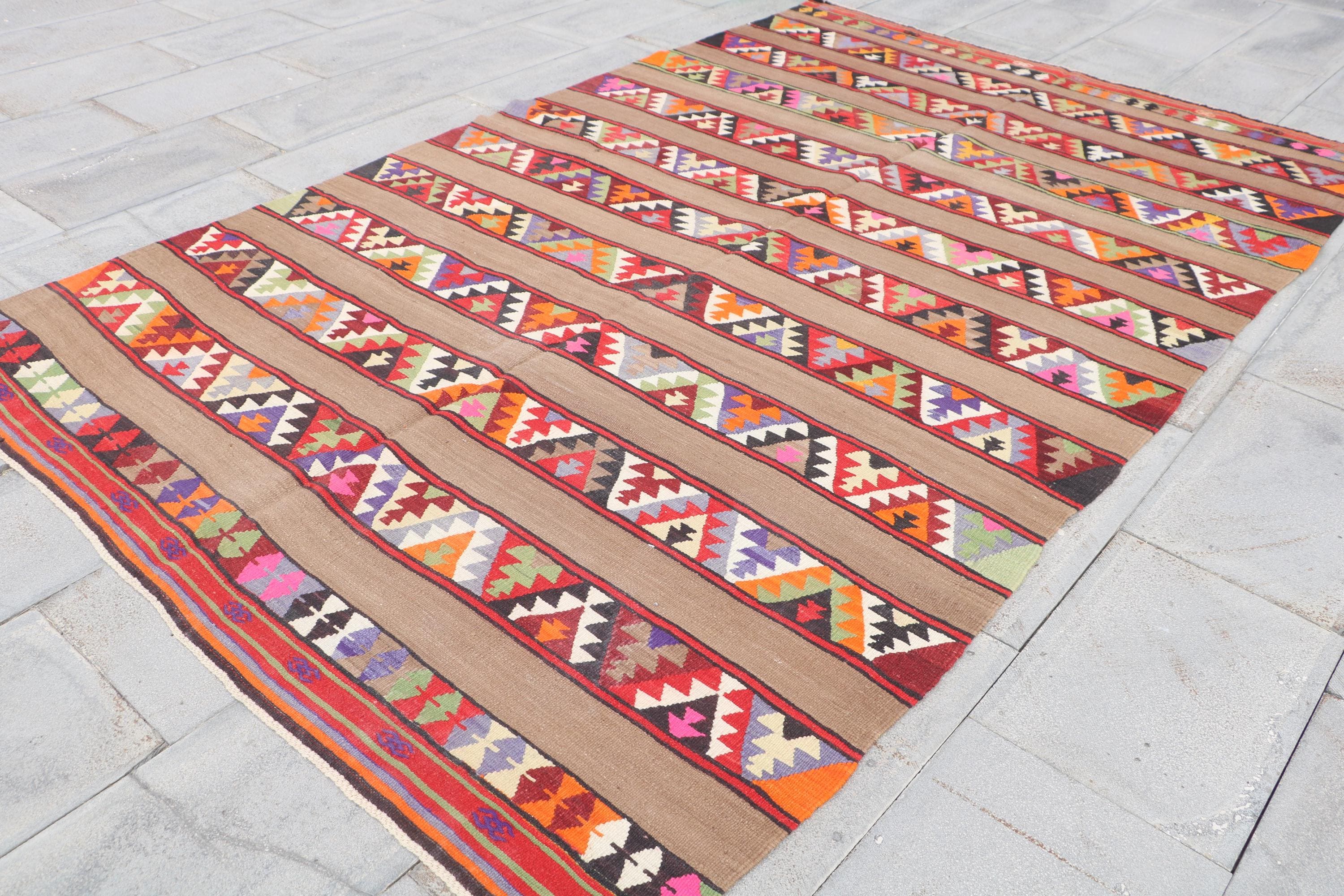 ヴィンテージ トルコ キリム ラグ、幾何学模様ウール、5.2 x 8.4