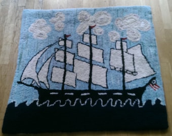 Clipper Ship original design hooked rug