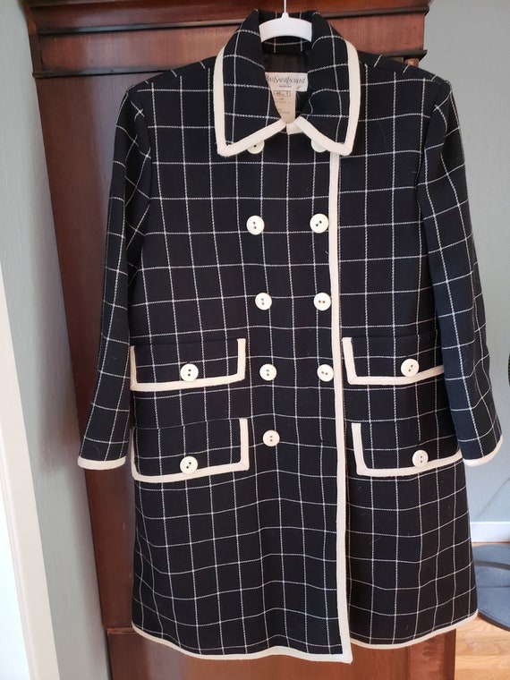 Iconic YSL black and white wool dress coat.  40