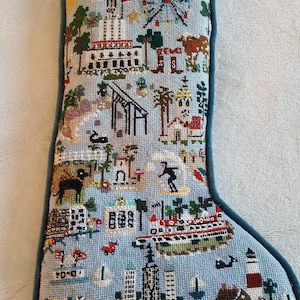 Custom needlepoint Christmas stocking.  Sample only.  Not for sale.