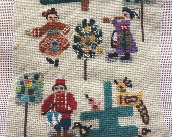 12 Days of Christmas needlepoint stocking .  Sample only.  Not for sale.