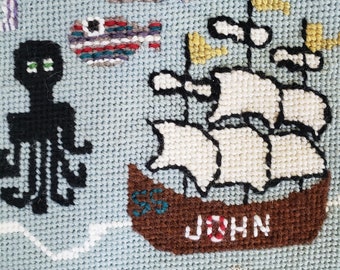 These Three Ships original design Christmas needlepoint stocking.  Sample only.  Not for sale.