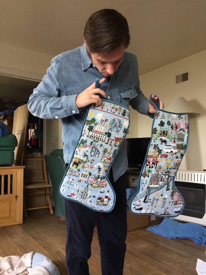 Original Design Christmas Needlepoint Stocking Nyc/brooklyn Etsy