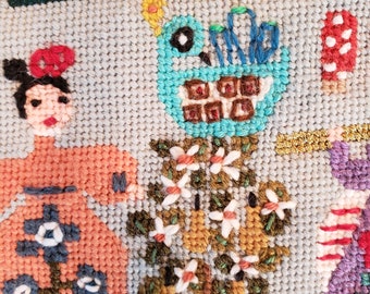 12 Days of Christmas stitched and finished needlepoint Christmas stocking - Sample only.  Not for sale.