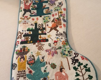 Original design Gnomes and Fairies Christmas needlepoint stocking - Sample only.  Not for sale.