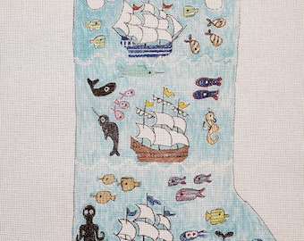 These Three Ships painted needlepoint canvas - original design