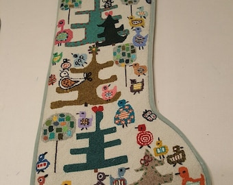 Original design needlepoint Christmas stocking.  Christmas Hens SAMPLE Not For Sale.