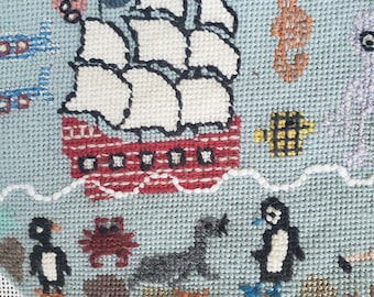 These Three Ships original design needlepoint Christmas stocking - Sample only.  Not for sale.