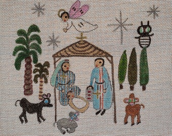 Nativity painted canvas needlepoint