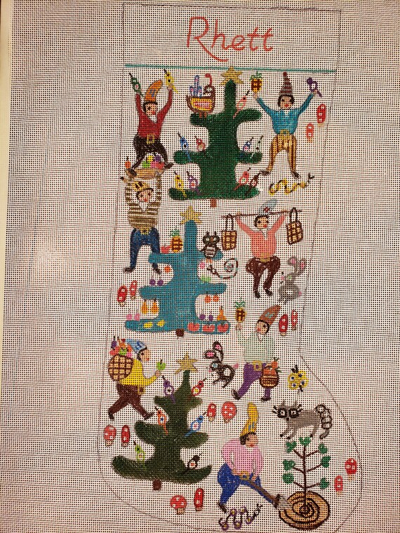 Gnomes and Gnomes Painted Needlepoint Canvas Etsy