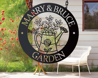 Custom Garden Sign, Garden Decor, Garden Wall Art, Personalised Metal Garden Name Sign, Gardening Gift for Mom Dad Grandma, Metal Yard Stake
