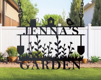 Custom Garden Sign, Garden Decor, Garden Wall Art, Personalised Metal Garden Name Sign, Gardening Gifts for Mom Dad Grandma