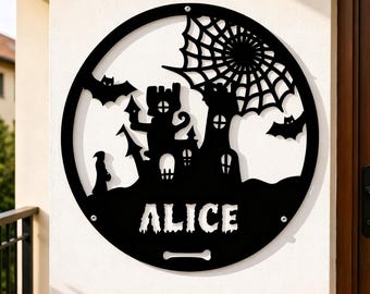 Haunted House Metal Wall Art, Halloween Laser Cut Sign, Spooky Home Decor, Trick or Treat Gift, Gothic Wall Hanging