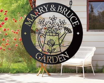 Custom Garden Sign, Garden Decor, Garden Wall Art, Personalised Metal Garden Name Sign, Gardening Gift for Mom Dad Grandma, Metal Yard Stake