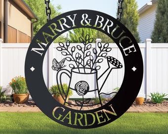 Personalised Metal Garden Name Sign, Custom Garden Sign, Garden Wall Art, , Gardening Gift for Mom Dad Grandma, Family Gifts