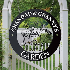 Custom Metal Garden Sign with Name, Hanging Garden Decor, Garden Wall Art, Steel Garden Name Sign, Gardening Gift for Mum Grandma Gardener
