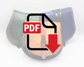 May include: Three leather bags in green, brown, and blue with a PDF download icon overlayed on the image. The icon has a red arrow pointing down.