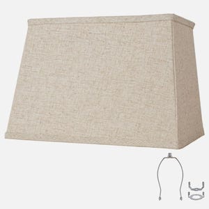 May include: Beige rectangular lampshade with a textured fabric. The lampshade has a trapezoidal shape, wider at the base and narrower at the top. A metal harp and a finial are included.