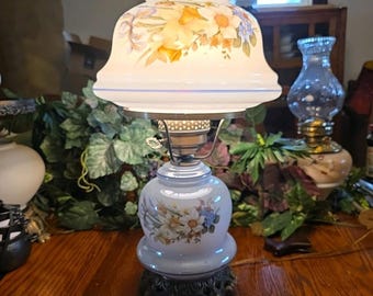 Lámpara de salón Hurricane de 3 vías, 22" de alto, GWTW, narciso floral pintado a mano
