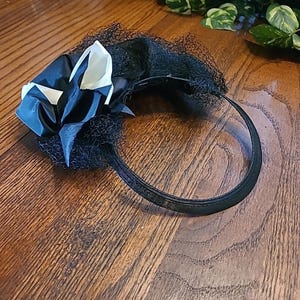 Funeral Fascinator Evening Headpiece Bow Headband Netting Party Hat 19&quot; Black