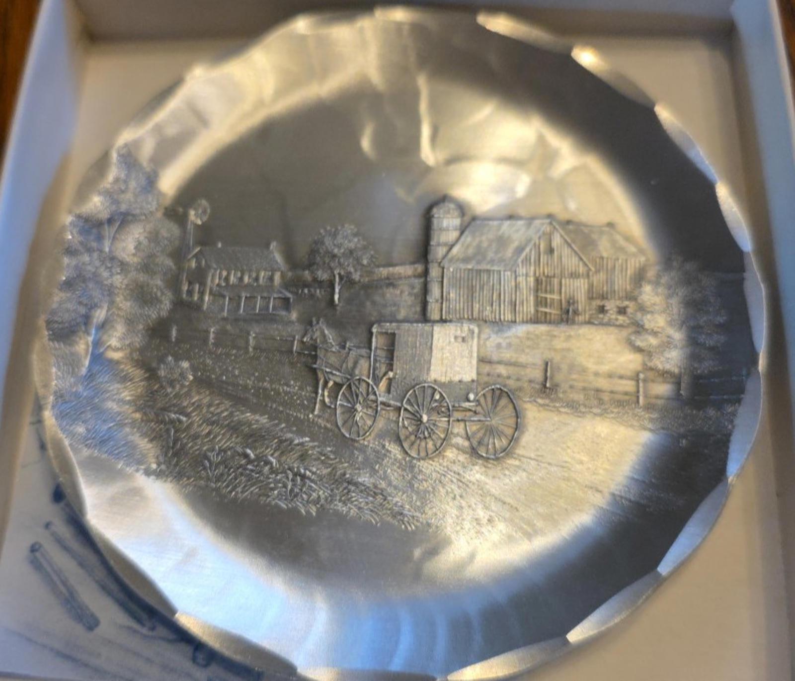Wendell August Forge Amish Buggy Barn Coaster Plate 4.5