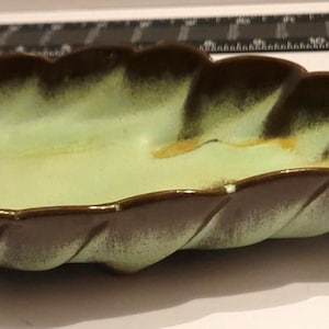 Frankoma Plainsman Prairie Green 9&quot; Footed Leaf Nut Candy Dish 225 Pottery