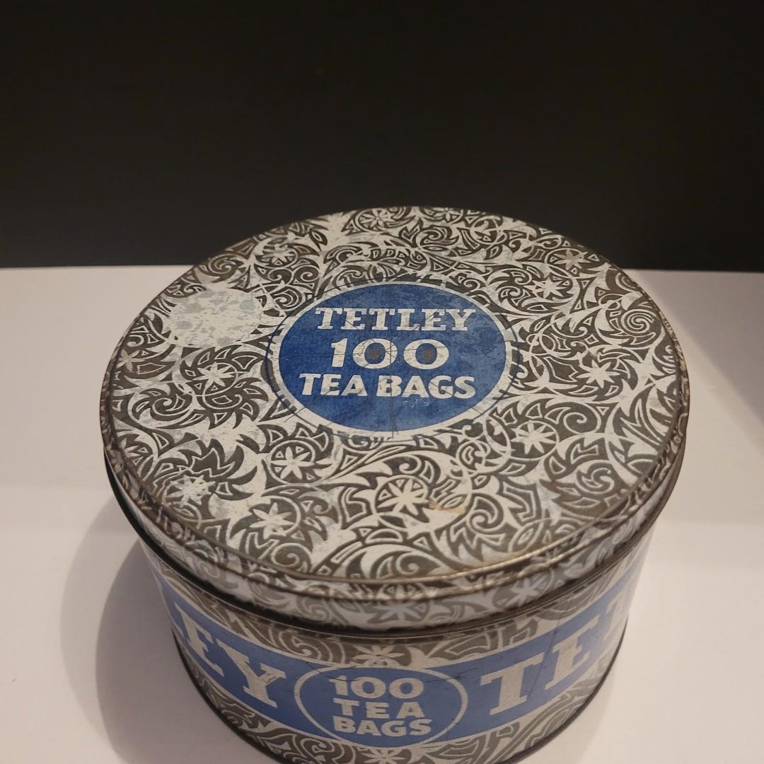 Vintage Tetley Tea Tin: 1950s Navy Blue & Silver, New York - Etsy