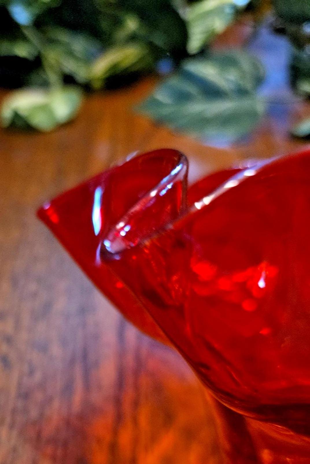 Vintage Red Orange Amberina Glass Ruffled Lamp Light Glass