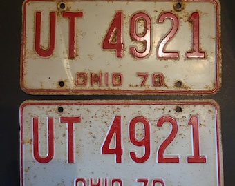 Vintage California Horseless Carriage License Plate Pair - Red