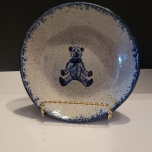 Bastine Pottery Teddy Bear Plate Dish Stoneware Salt Glaze Spongeware 6.25&quot;