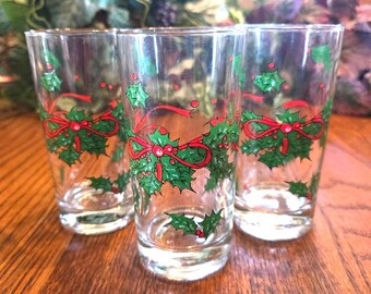 3 Stechpalmen-Band-Gläser Vintage Anchor Hocking 1990 AHC 12 oz